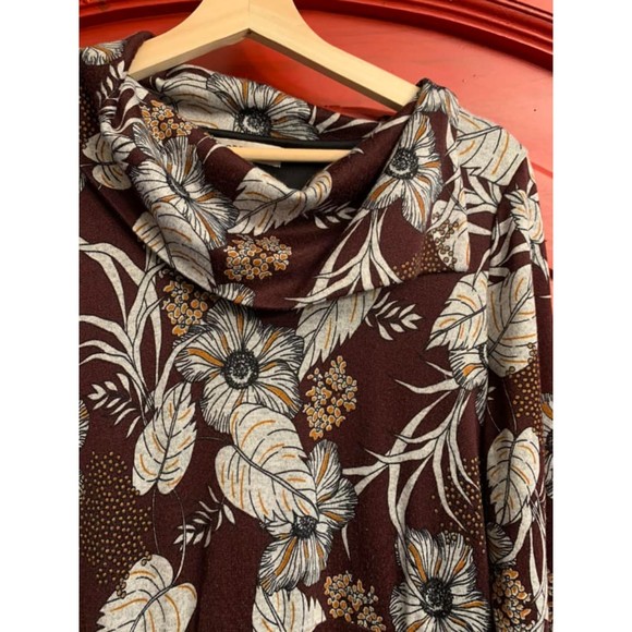 Robbie Bee Dress Size L Lined Fall Burgundy Floral Leaves Soft Stretchy Cute EUC - Picture 3 of 4